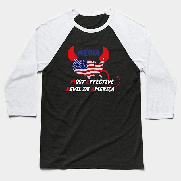 Media Most Effective Devil In America Funny Demon American flag design illustration Baseball T-Shirt by MerchSpot